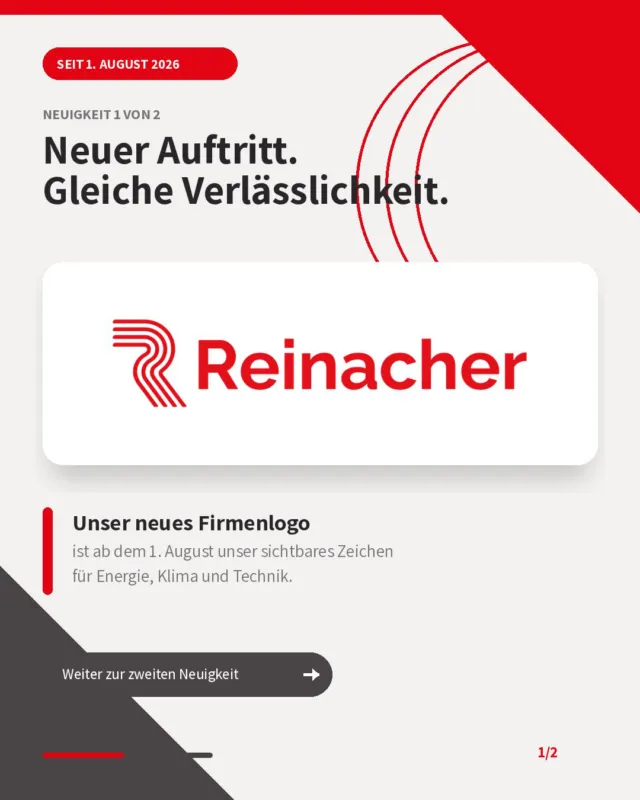 Zwei Neuigkeiten zum 1. August. 🔴

Reinacher zeigt sich ab sofort mit einem neuen Firmenlogo – klarer, moderner und weiterhin unverkennbar Reinacher.

Und: Wir sind jetzt zertifizierter Viessmann System Profi.

Für euch bedeutet das: Wir betrachten Wärmepumpe, Photovoltaik, Stromspeicher und Wallbox nicht als einzelne Bausteine, sondern als ein abgestimmtes Klima- und Energiesystem. Von der Beratung über die fachgerechte Installation bis zur regelmäßigen Wartung habt ihr einen zentralen Ansprechpartner.

Neuer Auftritt. Mehr Systemkompetenz. Weiterhin Reinacher.

Ihr plant die Modernisierung eures Gebäudes? Schreibt uns eine Nachricht oder startet eure Anfrage auf reinacher.de.

#ReinacherGmbH #Iserlohn #Viessmann #ViessmannSystemProfi #Energietechnik